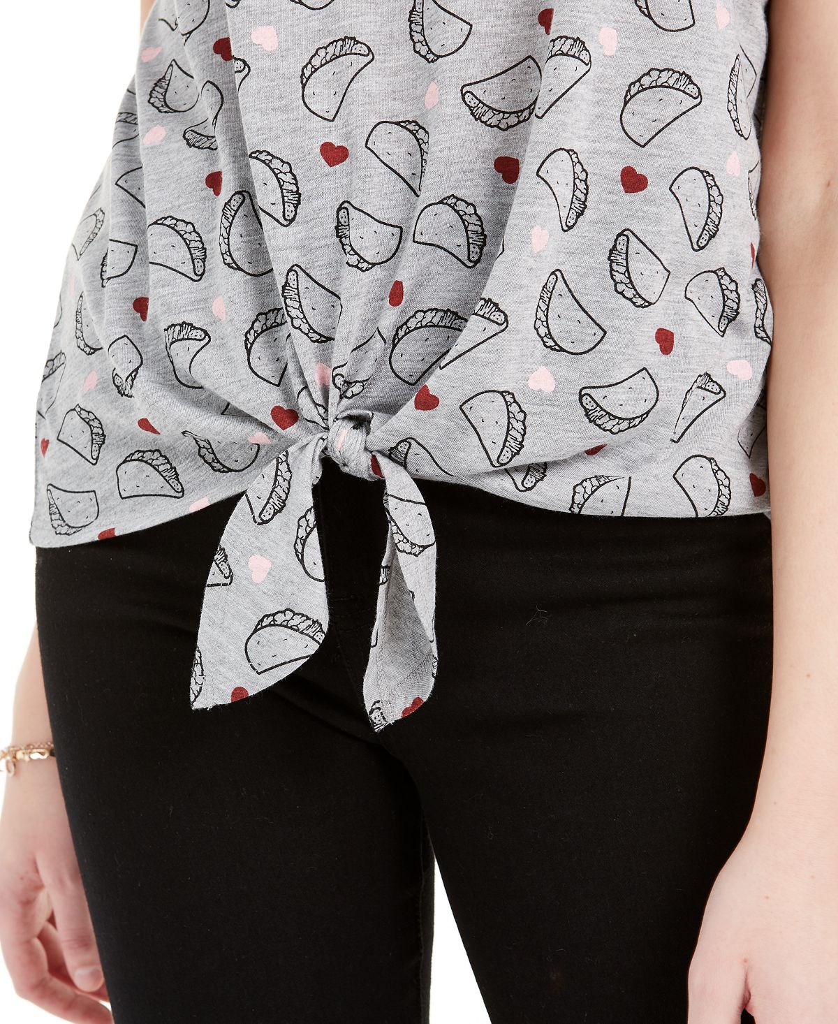 Camiseta Love Tribe Juniors Taco com amarração frontal, cinza, tamanho P