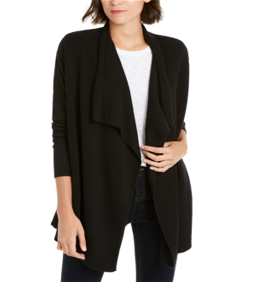 Suéter feminino canelado aconchegante com frente aberta da INC Iternational Concepts, preto, tamanho X-S