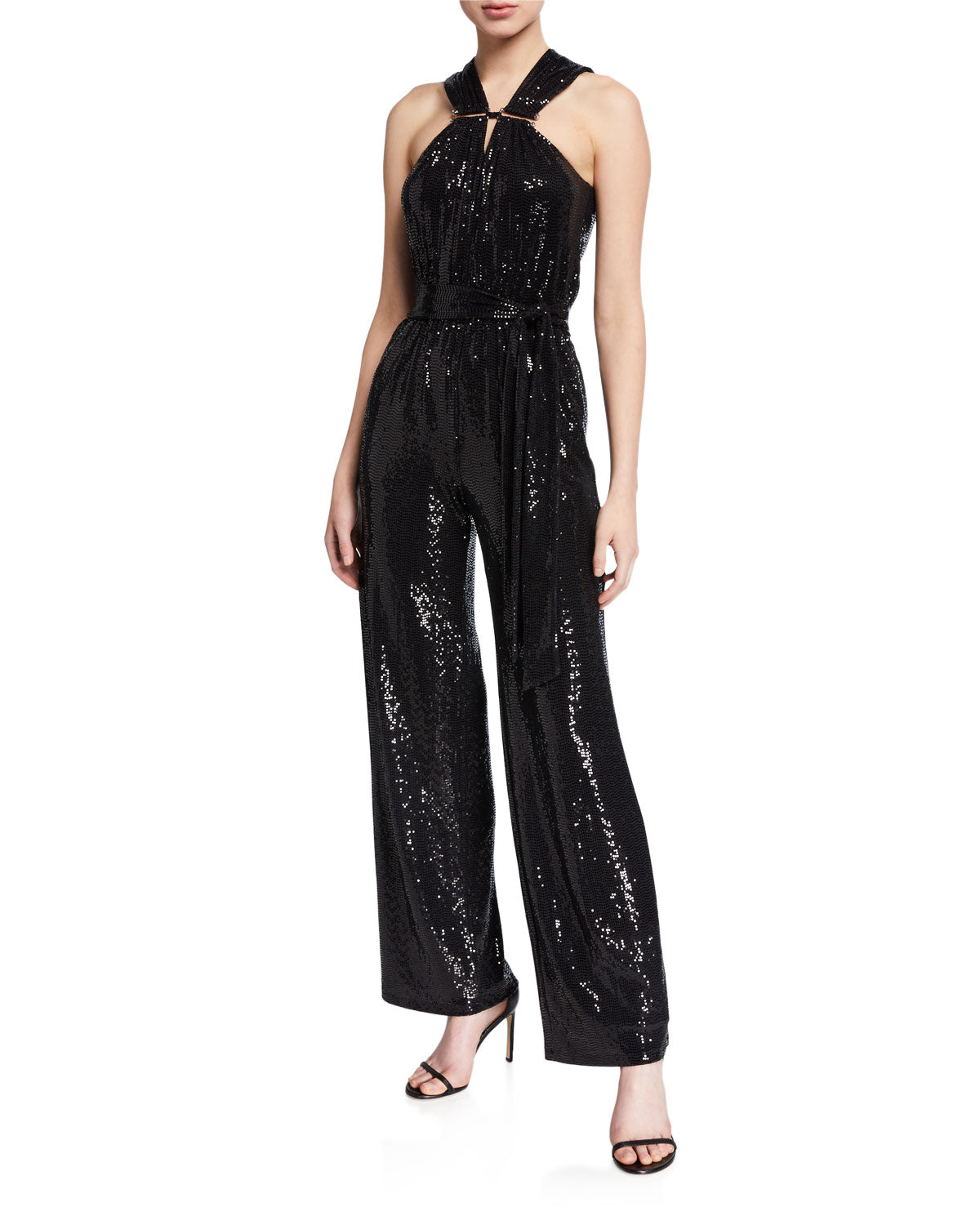 Macacão feminino Michael Kors com lantejoulas e sem mangas, estilo tubo reto, para coquetel, preto, tamanho extragrande