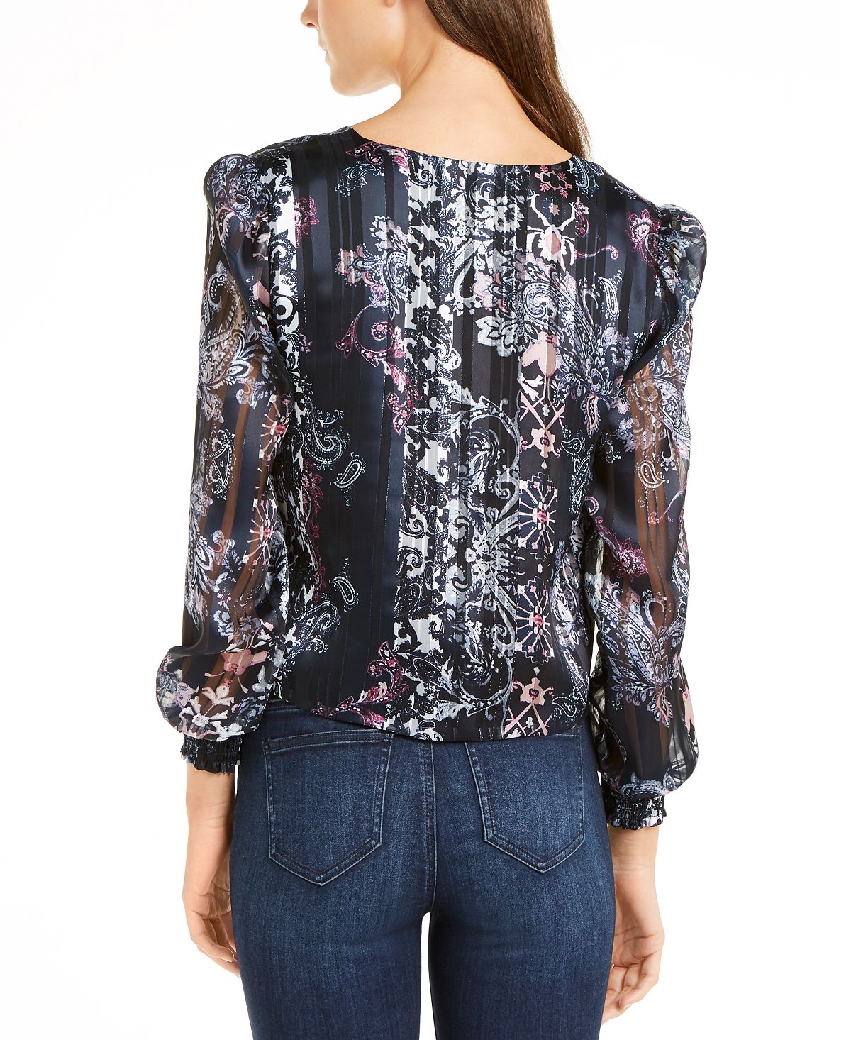 Blusa feminina estampada com bainha amarrada, azul escuro, tamanho pequeno G, da INC International Concepts