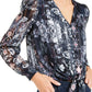 Blusa feminina estampada com bainha amarrada, azul escuro, tamanho pequeno G, da INC International Concepts