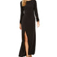 Vestido de noite feminino Calvin Klein com punhos de penas e franzidos, preto, tamanho 12