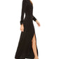 Vestido de noite feminino Calvin Klein com punhos de penas e franzidos, preto, tamanho 12