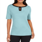 Karen Scott Blusa Feminina Manga Curta com Acabamento Contrastado Azul Tamanho P