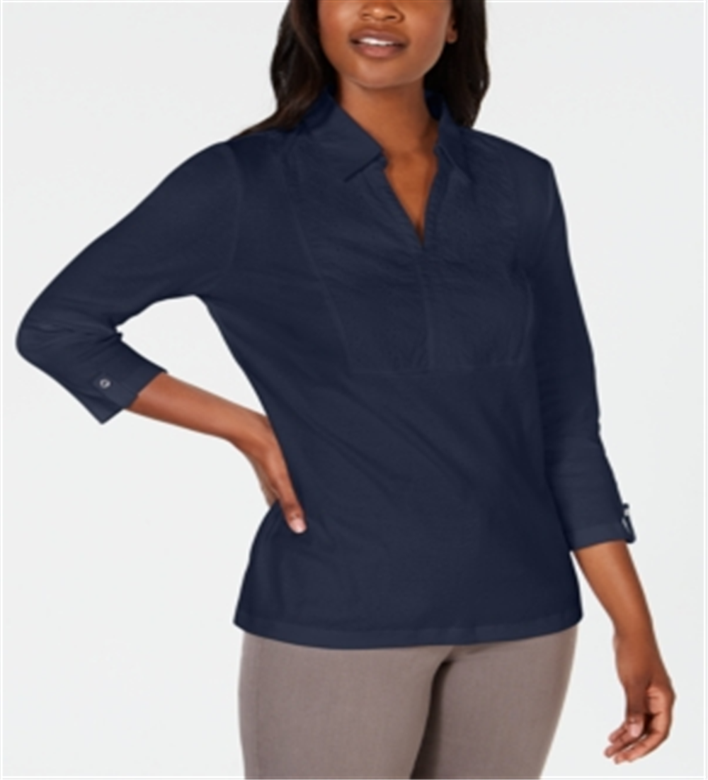 Karen Scott Top Feminino de Algodão com Ilhós Azul Tamanho Médio