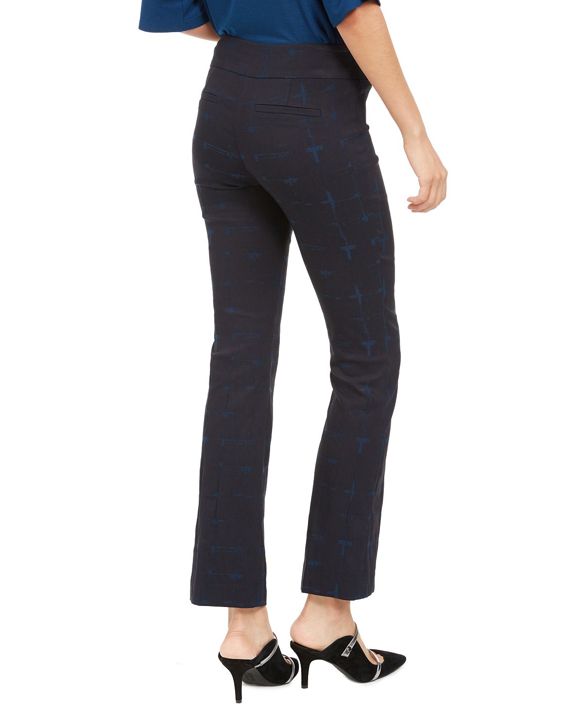 Calças de controle de barriga Alfani femininas Jacquard azul tamanho 0 pequeno