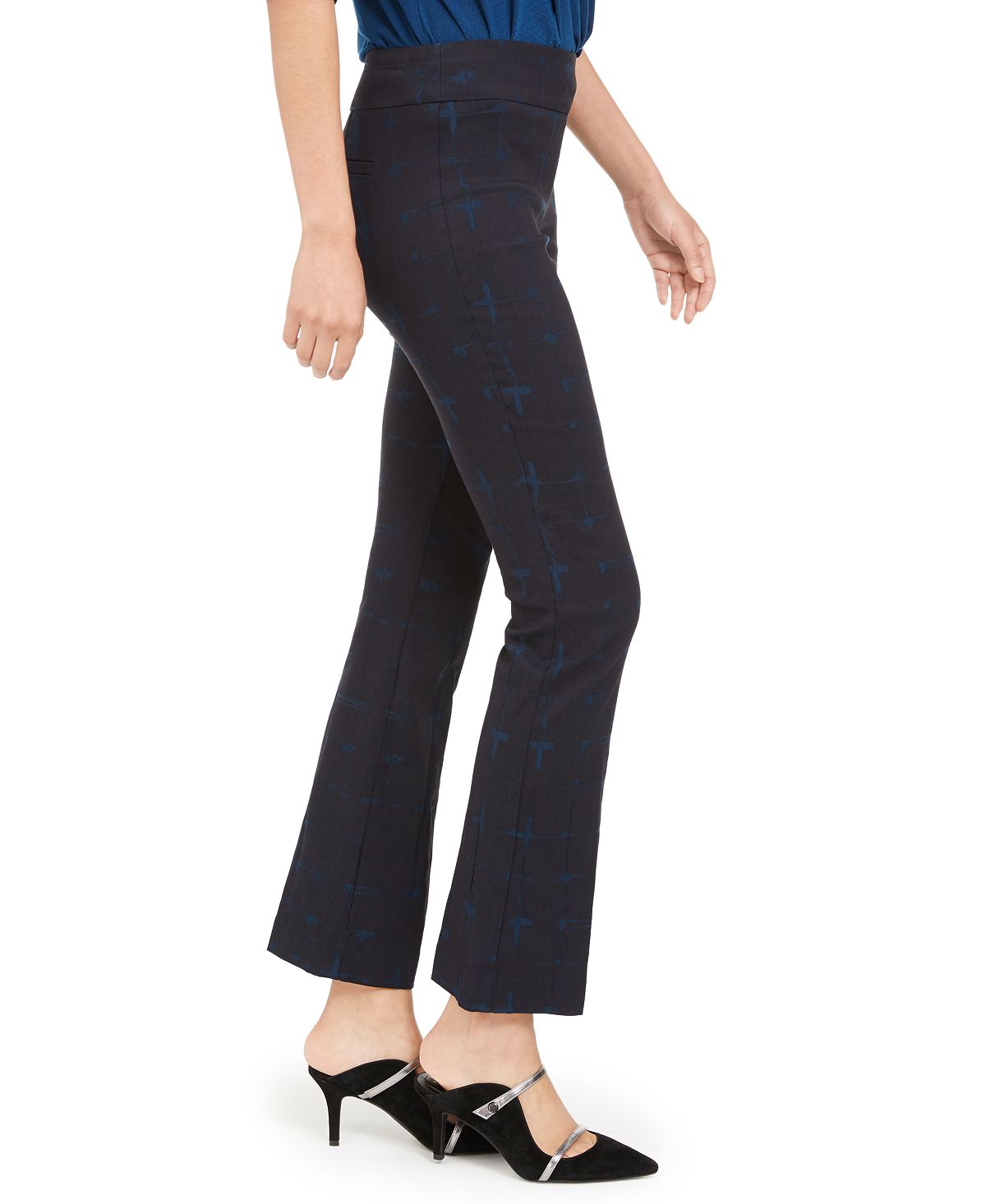 Calças de controle de barriga Alfani femininas Jacquard azul tamanho 0 pequeno