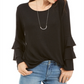 Blusa feminina estilo &amp; co com manga sino dupla, preta, tamanho pequeno P