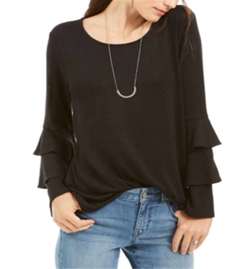 Blusa feminina estilo &amp; co com manga sino dupla, preta, tamanho pequeno P