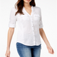 Blusa feminina com botões e painel de linho INC International Concepts, branca, tamanho pequeno G