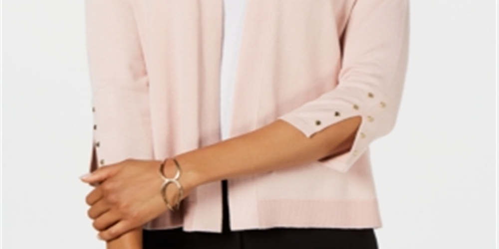 Cardigan feminino com tachas e frente aberta, rosa, tamanho extragrande, da coleção JM