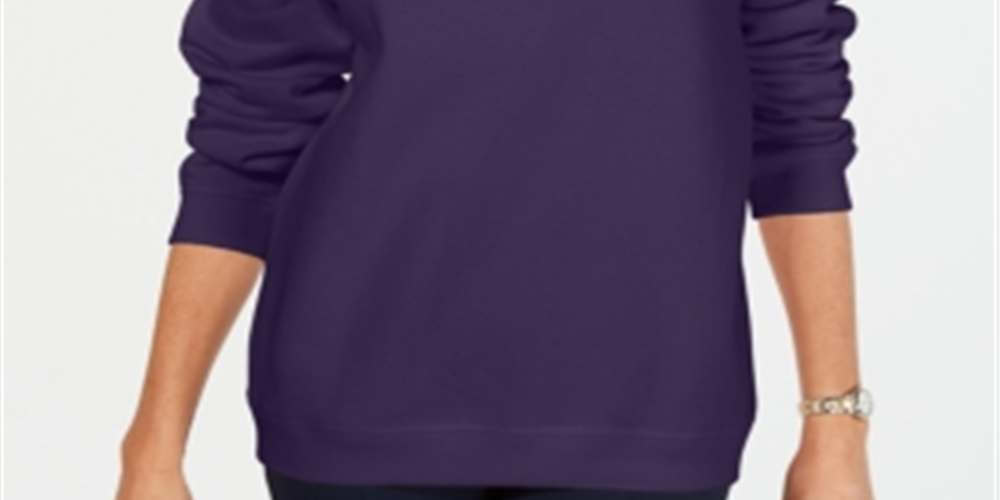 Moletom feminino Karen Scott de lã com gola redonda, roxo, tamanho pequeno P
