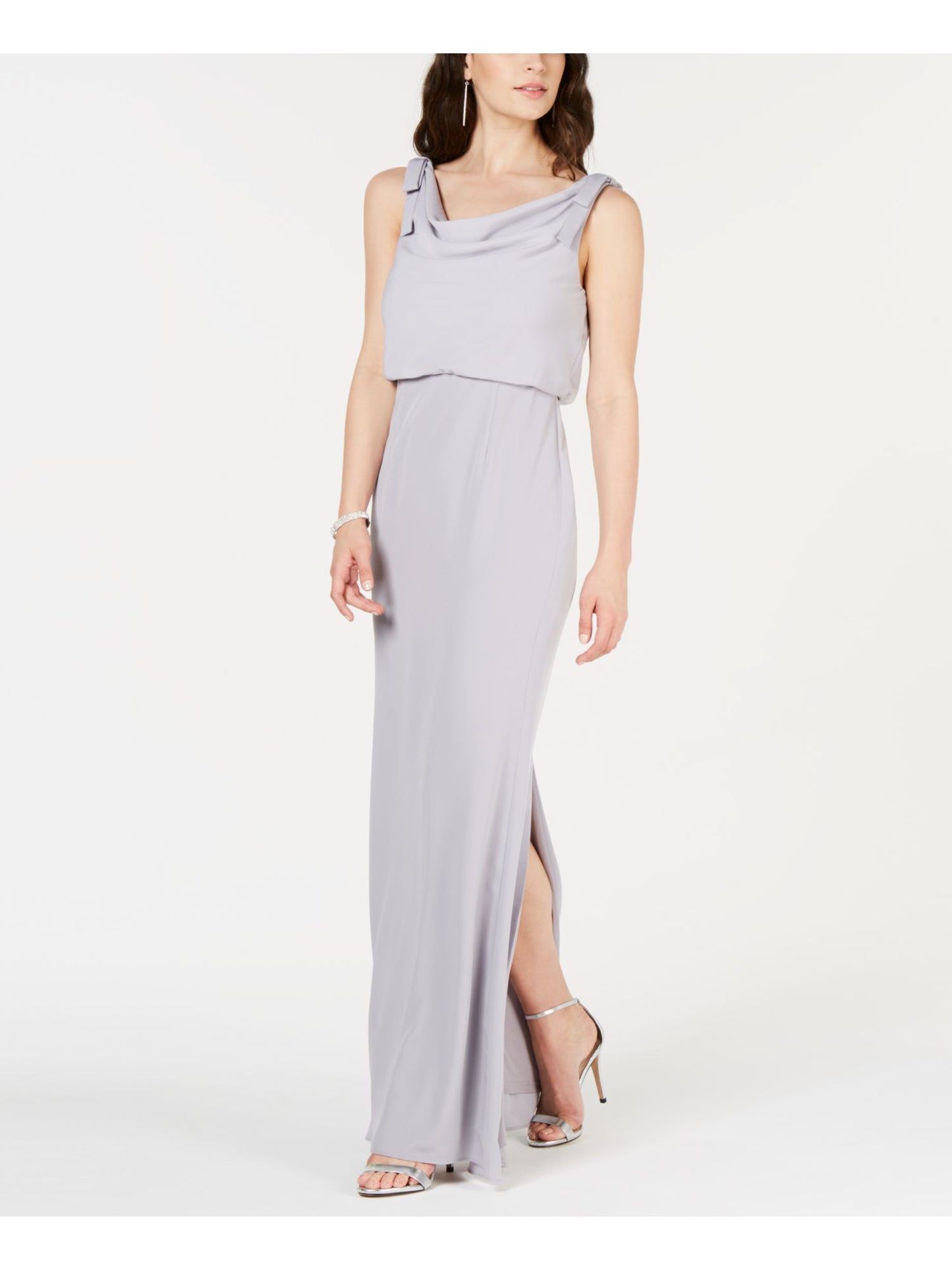 Vestido longo feminino Adrianna Papell, cor sólida, cinza, tamanho 10