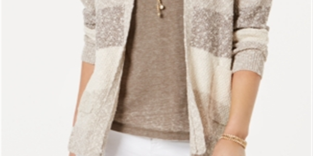 Cardigan listrado feminino Style &amp; Co, marrom, tamanho pequeno grande