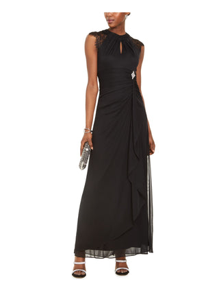 Vestido feminino Betsy &amp; Adam com mangas de renda e drapeado frontal, preto, tamanho 6