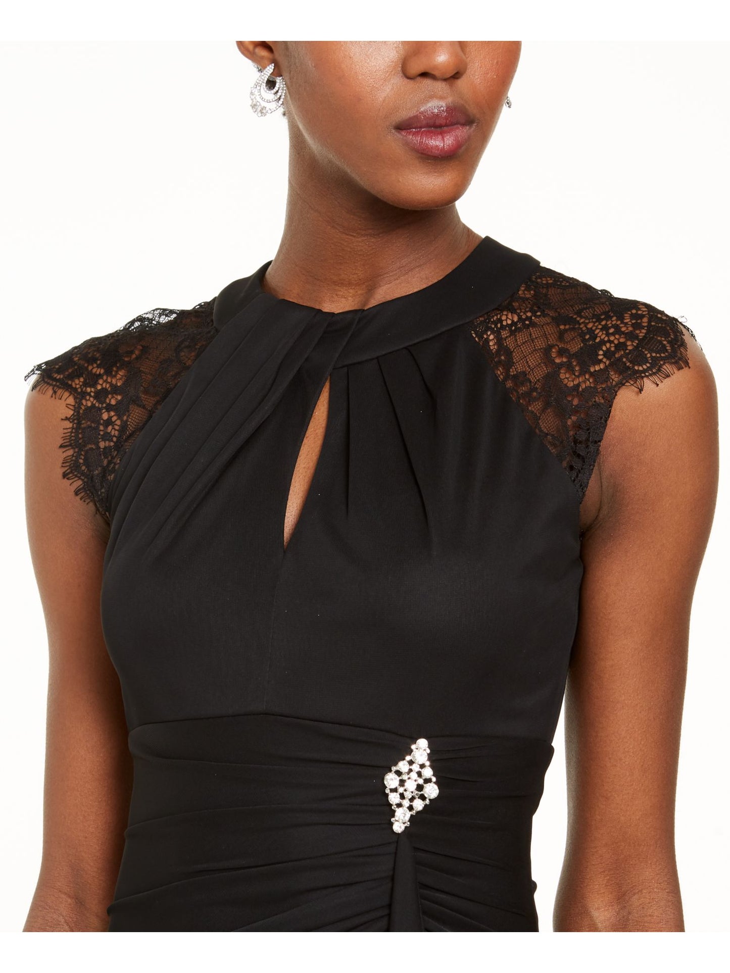 Vestido feminino Betsy &amp; Adam com mangas de renda e drapeado frontal, preto, tamanho 6