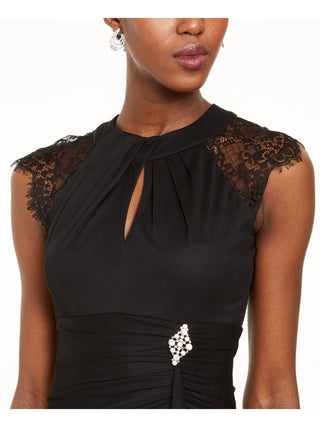 Vestido feminino Betsy &amp; Adam com mangas de renda e drapeado frontal, preto, tamanho 6