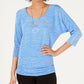 JM Collection Blusa feminina com manga dolman texturizada e colar azul tamanho pequeno