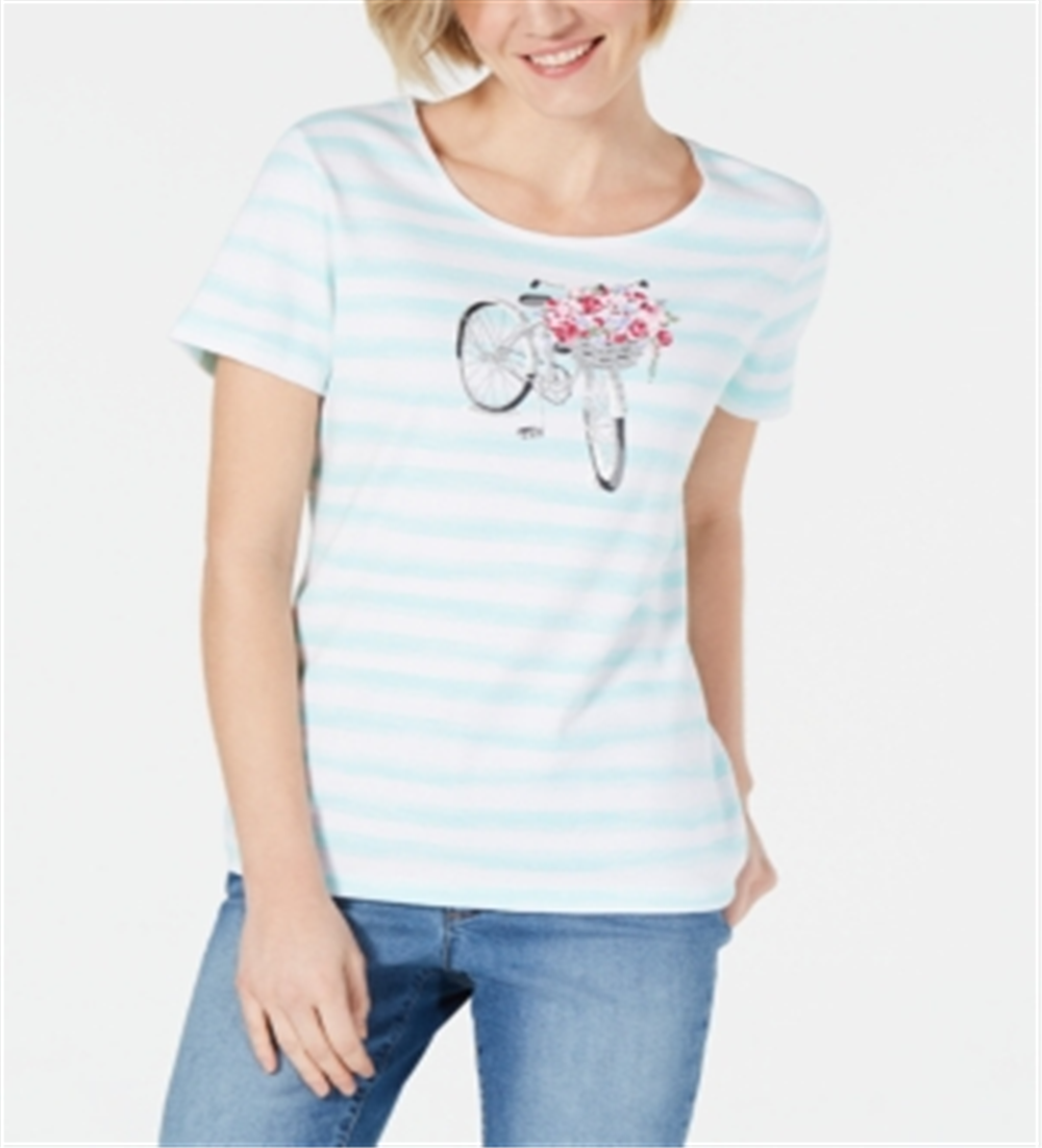 Camiseta feminina listrada Karen Scott, branca, tamanho X-G
