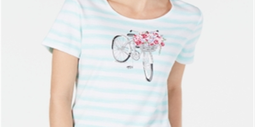 Camiseta feminina listrada Karen Scott, branca, tamanho X-G