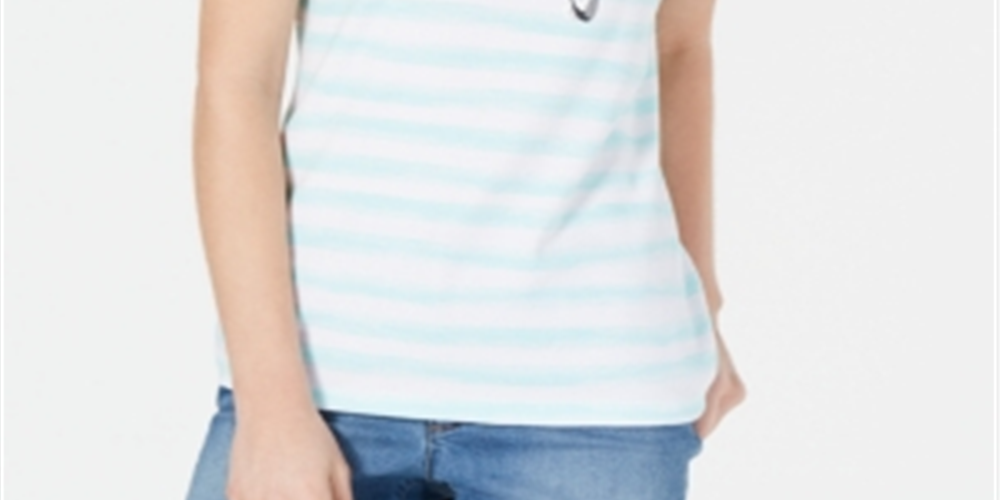 Camiseta feminina listrada Karen Scott, branca, tamanho X-G