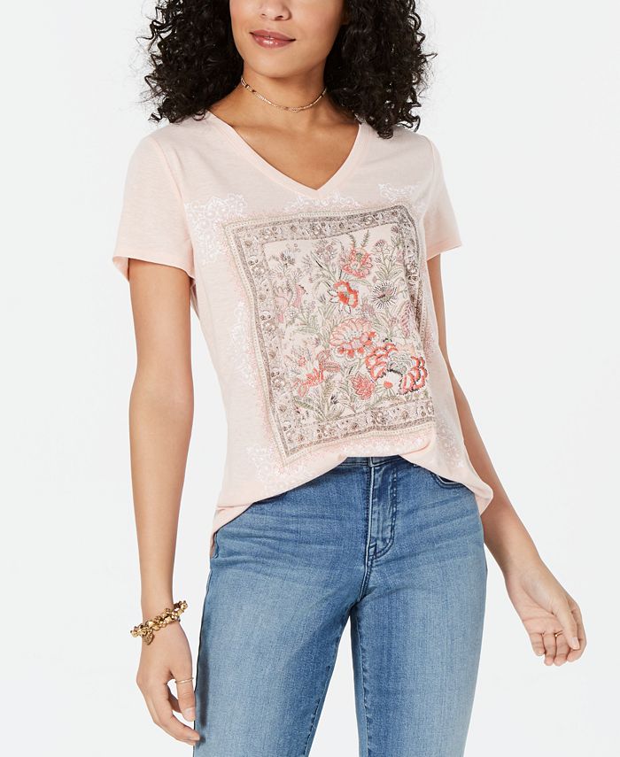 Camiseta feminina com estampa gráfica Style &amp; Co, rosa, tamanho pequeno M