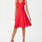 Vestido Donna Ricco Feminino Fit &amp; Flare com Bainha Recortada a Laser, Vermelho, Tamanho 14