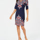 Vestido feminino com estampa floral e tachas JM Collection, azul, tamanho grande