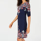 Vestido feminino com estampa floral e tachas JM Collection, azul, tamanho grande