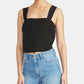 Top curto feminino Rachel Roy sem mangas com decote quadrado, preto, tamanho médio
