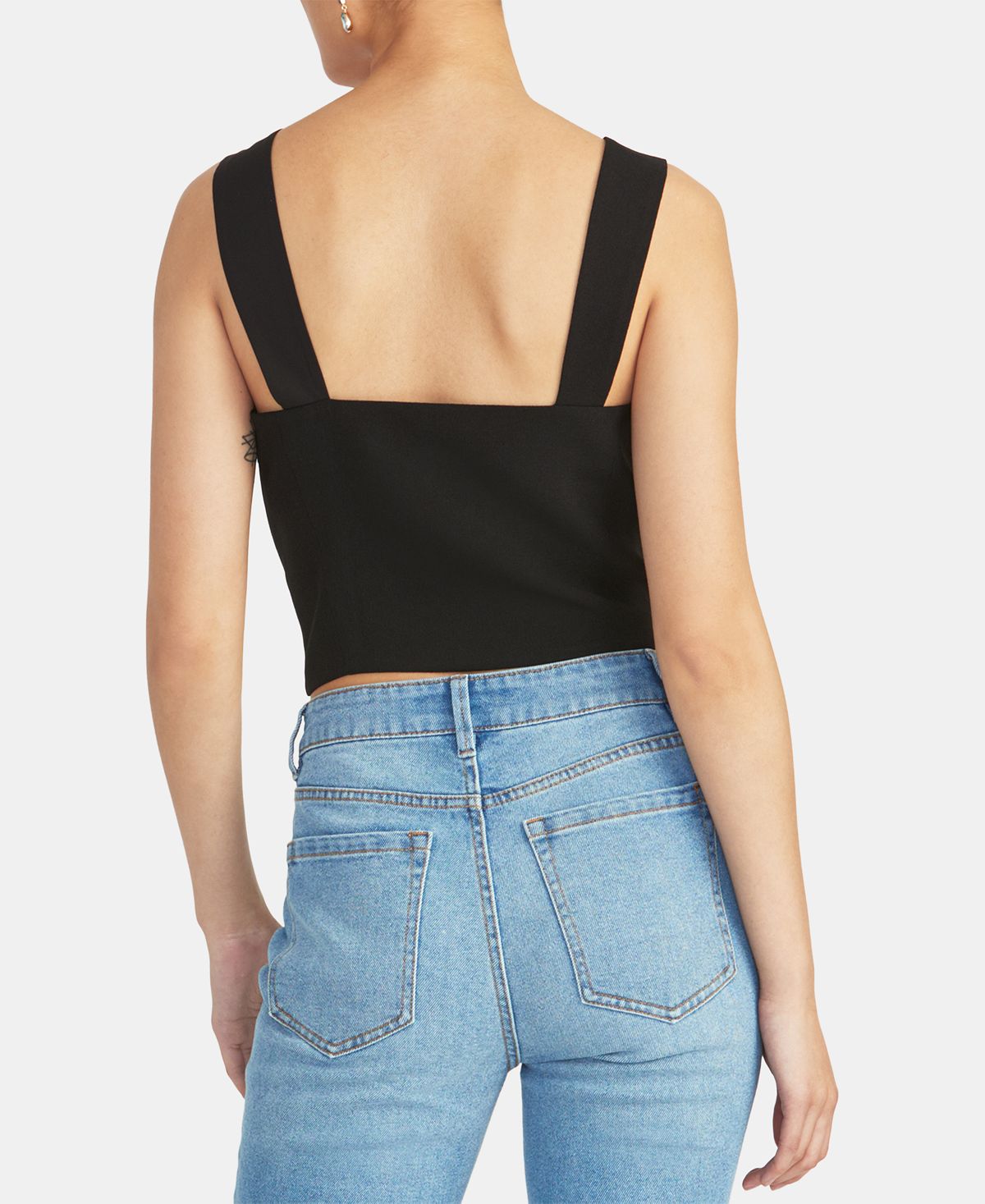 Top curto feminino Rachel Roy sem mangas com decote quadrado, preto, tamanho médio