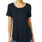 Blusa feminina com bainha curta e manga curta JM Collection, azul escuro, tamanho pequeno G