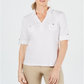 Karen Scott Blusa feminina de algodão com punho e mangas cotovelo, branca, tamanho 2XL
