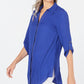 Blusa feminina com gola e botões JM Collection, azul, tamanho P