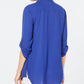 Blusa feminina com gola e botões JM Collection, azul, tamanho P