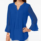 Charter Club Blusa feminina com babados duplos e pregas lisas, azul, tamanho XX-G