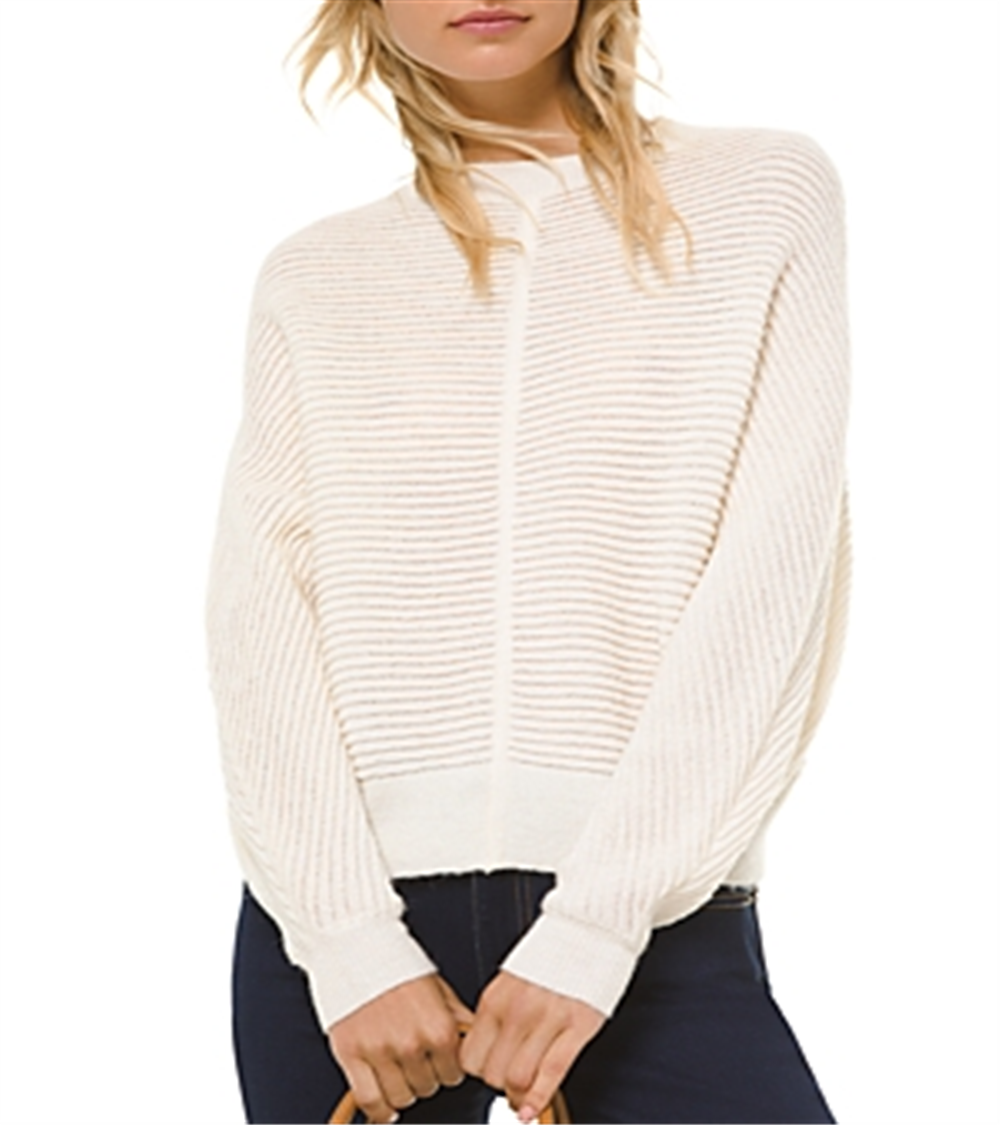 Suéter feminino Michael Kors Ottoman Knit com manga dolman, branco, tamanho médio