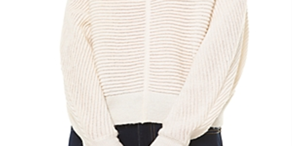 Suéter feminino Michael Kors Ottoman Knit com manga dolman, branco, tamanho médio