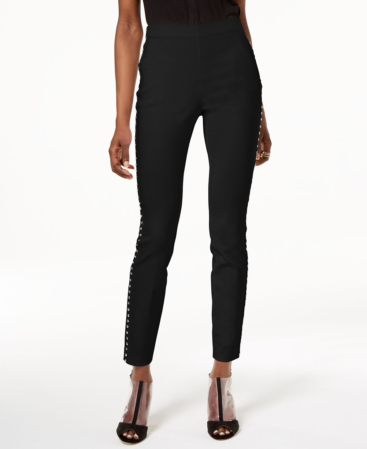Calça skinny feminina INC Iternational Concepts com tachas, preta, tamanho 16, pequena