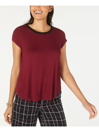 Blusa feminina Alfani de manga curta com decote em joia e altura baixa, vermelha, tamanho pequeno