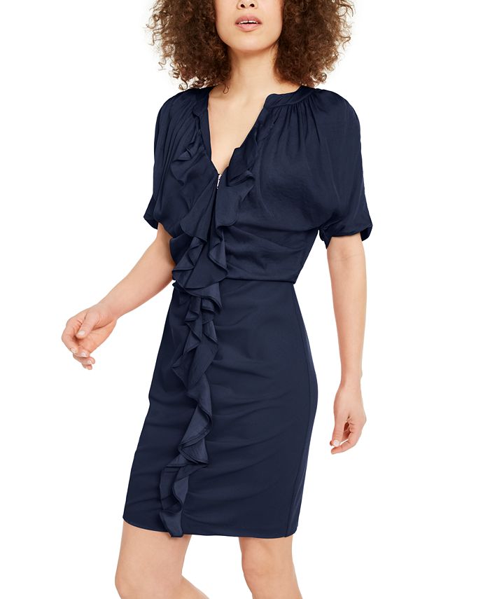Vestido feminino com babados e zíper INC Iternational Concepts, azul, tamanho médio