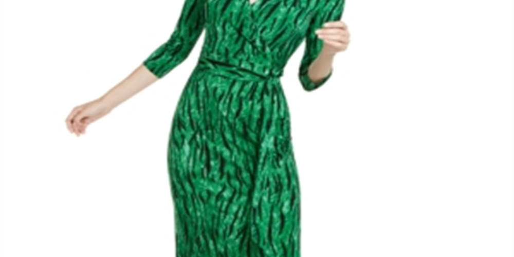 Vestido envelope sintético com amarração lateral feminino INC Iternational Concepts, verde, tamanho grande