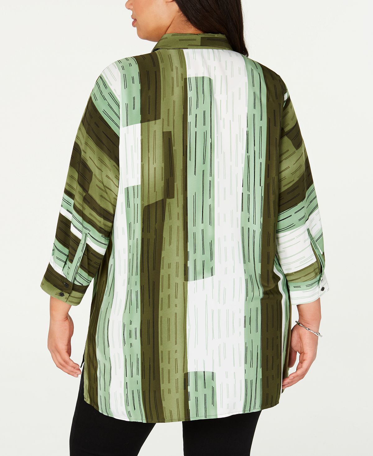 Blusa túnica feminina Alfani Plus com estampa frontal e botões, verde, tamanho 0X