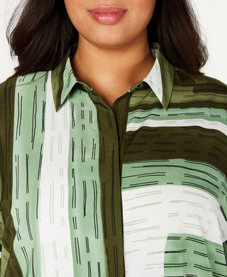 Blusa túnica feminina Alfani Plus com estampa frontal e botões, verde, tamanho 0X