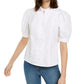 Blusa feminina com botões e mangas bufantes e cotovelo da INC Iternational Concepts, branca, tamanho X-G