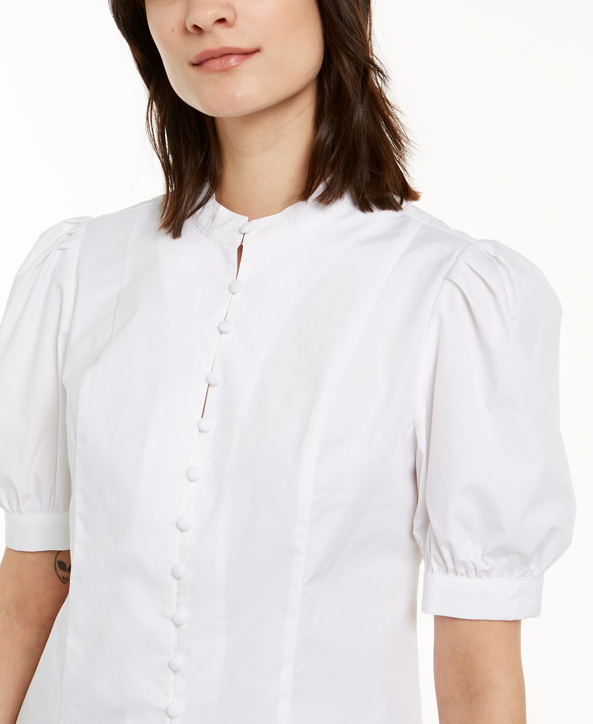 Blusa feminina com botões e mangas bufantes e cotovelo da INC Iternational Concepts, branca, tamanho X-G