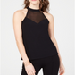 INC International Concepts Top feminino Illusion com decote halter, preto, tamanho GG