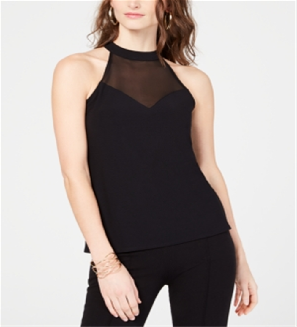 INC International Concepts Top feminino Illusion com decote halter, preto, tamanho GG