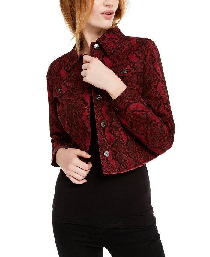 Jaqueta jeans feminina com estampa de python da INC Iternational Concepts, preta, tamanho extragrande