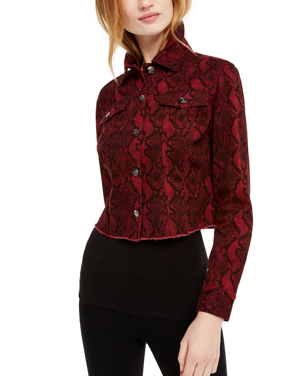 Jaqueta jeans feminina com estampa de python da INC Iternational Concepts, preta, tamanho extragrande